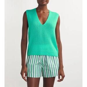 ME+EM Merino Cashmere Silk V-Neck Sweater Vest Green Teal Lightweight Small